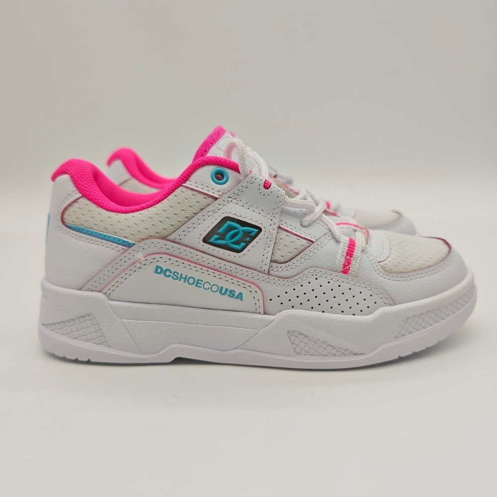 New DC Shoes Womens Construct White Pink Teal Skate Sneakers 07 Low Top